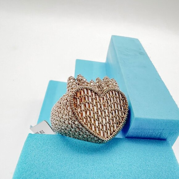 925 Sterling Sliver Moissanite Designer Heart Ring, 4.647ctw VVS Stones Hip Hop - Picture 7 of 9